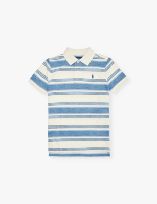 Shop Polo Ralph Lauren Boys' Striped Logo-embroidered Cotton Polo Shirt In Multi