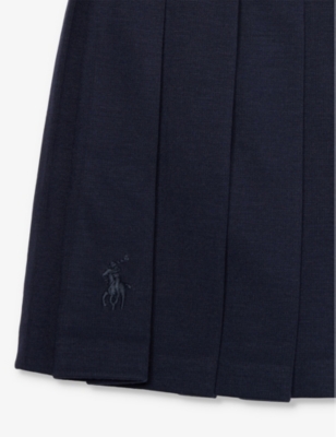 Shop Polo Ralph Lauren Vy Girls' Polo Pony-embroidered Pleated Stretch-woven Mini Skirt In Navy