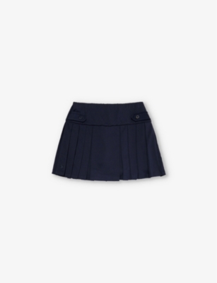 Shop Polo Ralph Lauren Vy Girls' Polo Pony-embroidered Pleated Stretch-woven Mini Skirt In Navy