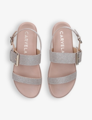 Shop Carvela Berlin Crystal-embellished Woven Flat Sandals In Champagne