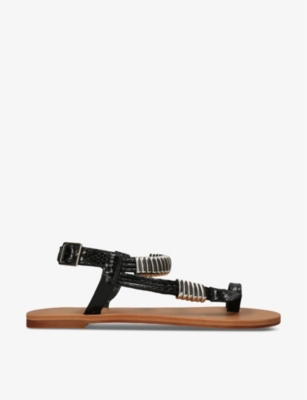 Shop Carvela Klipper Snake-print Faux-leather Sandals In Black