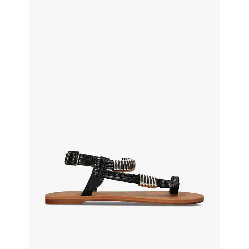 Shop Carvela Klipper Snake-print Faux-leather Sandals In Black