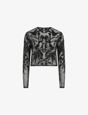 Allsaints Embellished Greta Top In Black