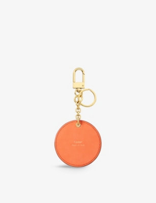 Shop Cartier Characters Leather Medallion Keyring In Apricot