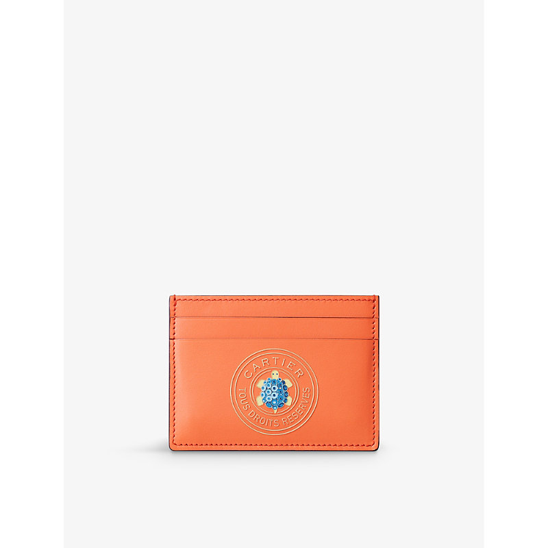 Cartier Apricot Characters Leather Card Holder In Orange