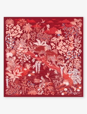 Shop Cartier Panthère De  Graphic-print Silk-twill Scarf In Burgundy