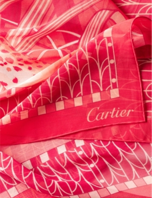 Shop Cartier Panthere De  Silk-blend Scarf In Coral