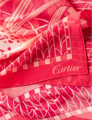 Cartier Womens Coral Panthere De Silk-blend Scarf In Coral