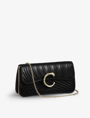 Shop Cartier Panthère De  Chain Leather Mini Cross-body Bag In Black