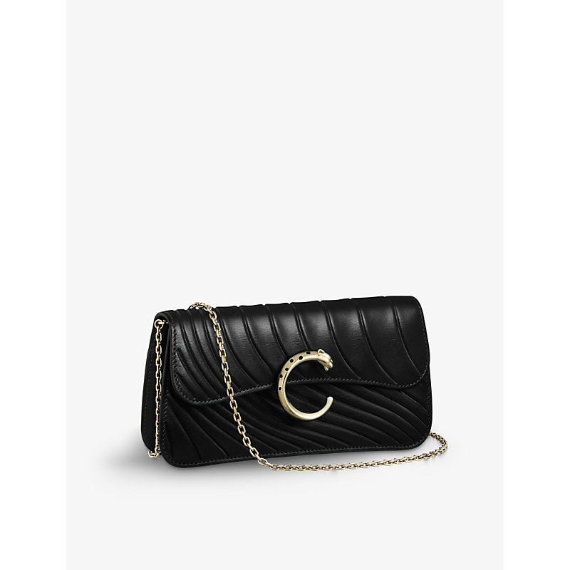 Shop Cartier Panthère De  Chain Leather Mini Cross-body Bag In Black