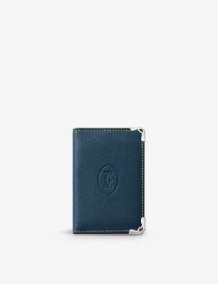 Cartier Graphite Must De Leather Card Holder In Blue