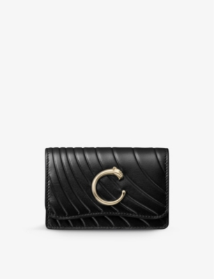Shop Cartier Panthère De  Mini Leather Wallet In Black