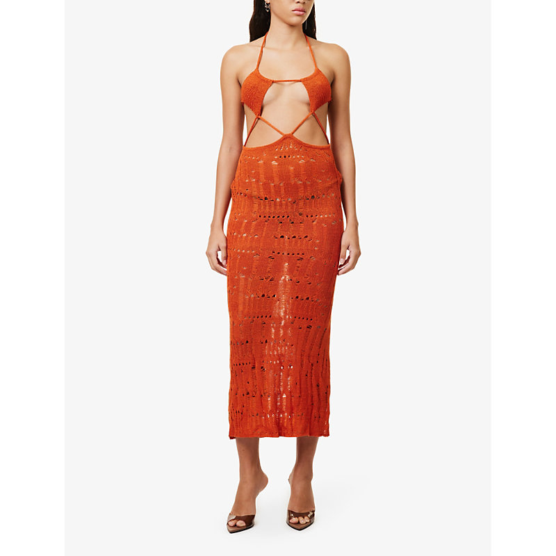 Shop Jaded London Women's Orange Rumba Knitted Maxi Dress