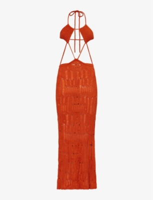 Jaded London Womens Orange Rumba Knitted Maxi Dress