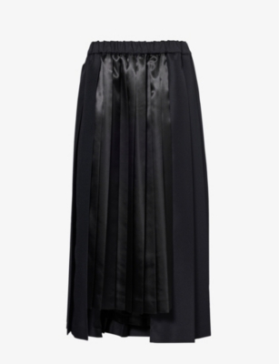 Shop Black Comme Des Garcon Men's Black Pleated Side-pocket Woven Midi Skirt
