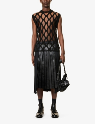 Shop Black Comme Des Garcon Men's Black Sleeveless Cut-out Knitted Top