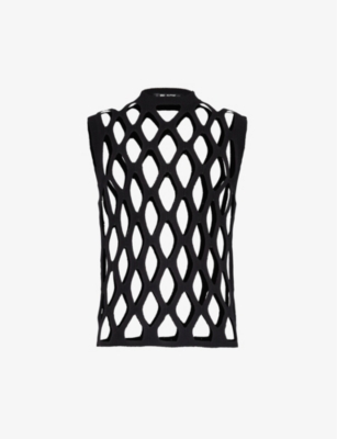 Shop Black Comme Des Garcon Men's Black Sleeveless Cut-out Knitted Top