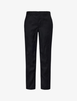 Shop Black Comme Des Garcon Men's Black Celestial-embroidered Straight-leg Wool Trousers