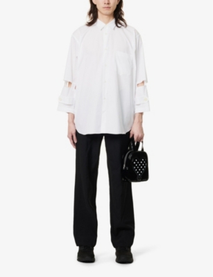 Shop Black Comme Des Garcon Mens White Cut-out Panel Relaxed-fit Cotton-poplin Shirt