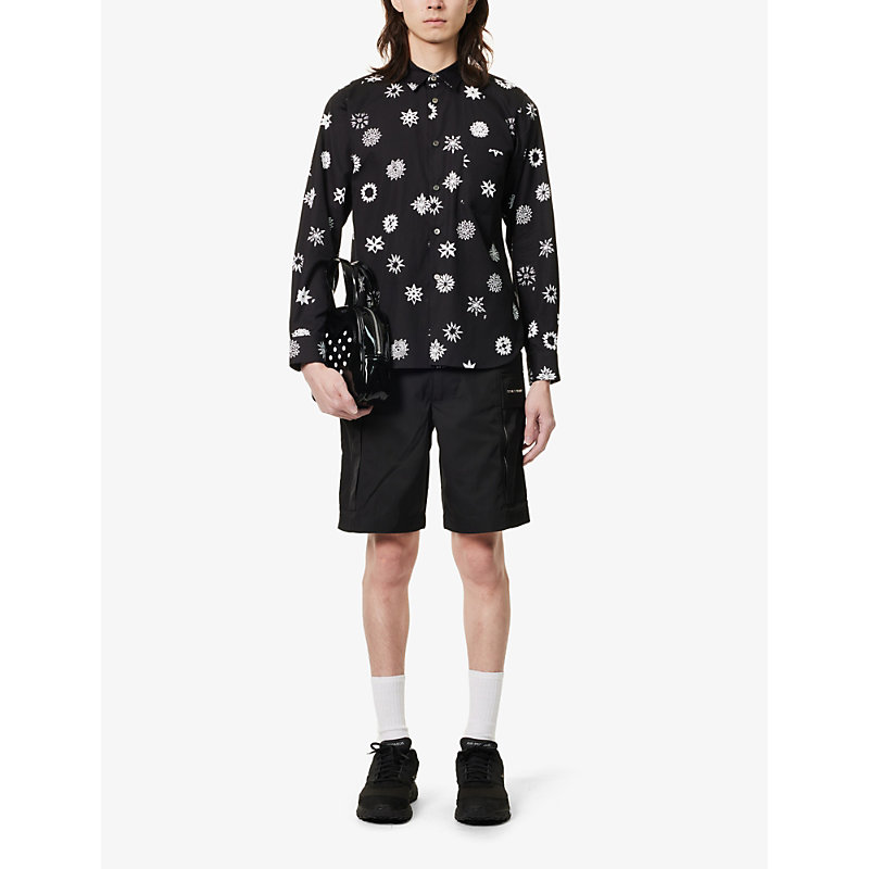 Shop Black Comme Des Garcon Men's Black Contrast-pattern Cut-out Cotton Shirt