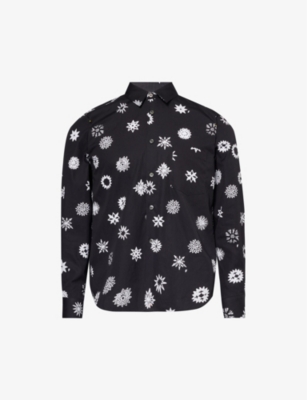 Black Comme Des Garcon Mens Black Contrast-pattern Cut-out Cotton Shirt