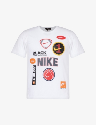 Black Comme Des Garcon Men's White Black Comme Des Garçons X Nike Graphic-print Cotton T-shirt