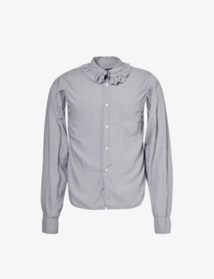 Shop Black Comme Des Garcon Men's Grey Frill-collar Long-sleeve Woven Shirt