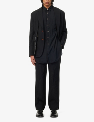 Shop Black Comme Des Garcon Men's Black Crinkled Back-split Woven Shirt