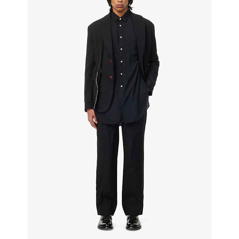 Shop Black Comme Des Garcon Men's Black Crinkled Back-split Woven Shirt