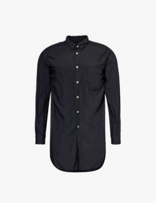 Black Comme Des Garcon Mens Black Crinkled Back-split Woven Shirt