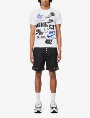 Shop Black Comme Des Garcon Mens White Black Comme Des Garçons X Nike Graphic-print Cotton T-shirt
