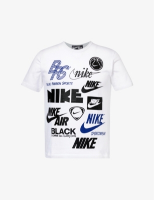 Shop Black Comme Des Garcon Mens White Black Comme Des Garçons X Nike Graphic-print Cotton T-shirt