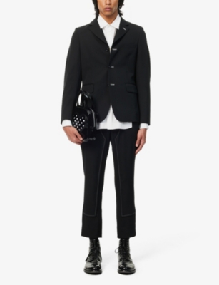 Shop Black Comme Des Garcon Men's Black Single-breasted Contrast-stitching Wool Blazer