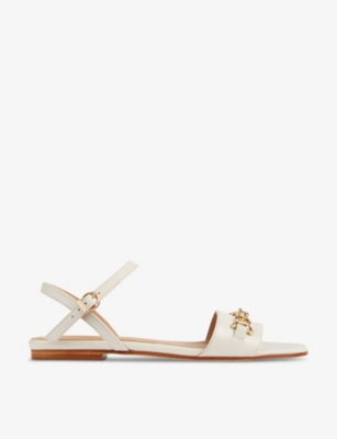 Shop Lk Bennett Women's Cre-ecru Kelly Snaffle-embellished Flat Leather Sandals