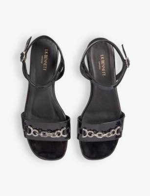 Shop Lk Bennett Women's Bla-black Kelly Snaffle-embellished Flat Leather Sandals
