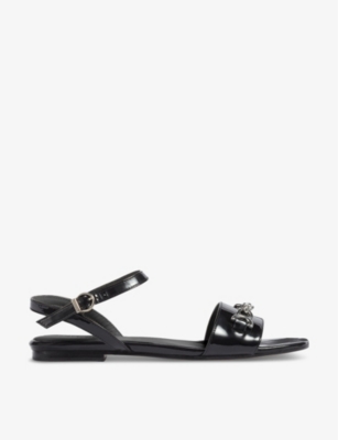 Lk Bennett Womens Bla-black Kelly Snaffle-embellished Flat Leather Sandals