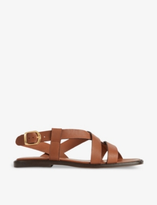 Shop Lk Bennett Women's Bro-chocolate Telma-strap Flat Leather Sandals