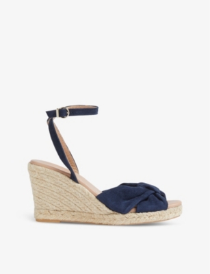 Lk Bennett Womens Blu-navy Angela Tie-knot Suede Espadrilles In Blu-navy