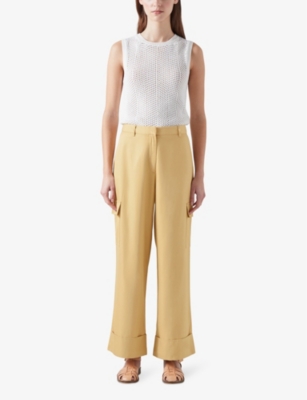 Shop Lk Bennett Women's Nat-stone Riviera Patch-pocket Wide-leg Mid-rise Woven Trousers