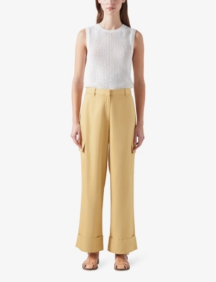 Lk Bennett Womens Nat-stone Riviera Patch-pocket Wide-leg Mid-rise Woven Trousers In Nat-stone