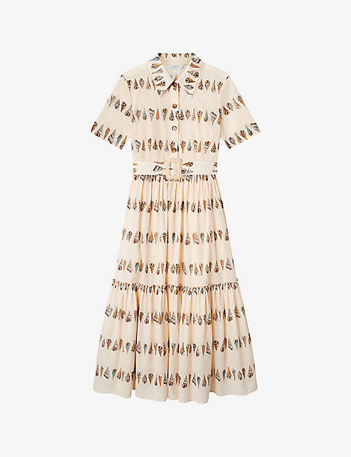 LK BENNETT: Bella shell-print cotton midi dress