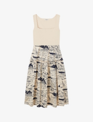 Shop Lk Bennett Womens Mul-vy/cream Crosby Graphic-print Woven Midi Dres In Mul-navy/cream