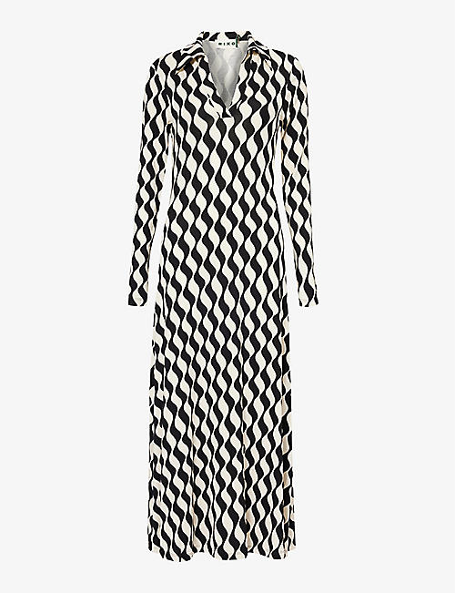 RIXO: Tillie wave-pattern stretch-woven maxi dress