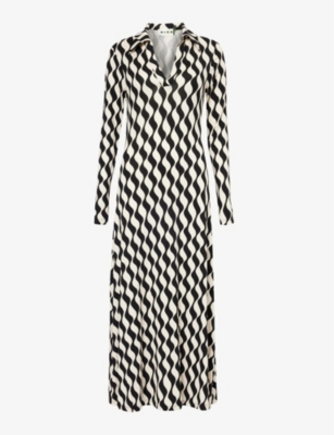 Shop Rixo London Tillie Wave-pattern Stretch-woven Maxi Dress In Mono Wave