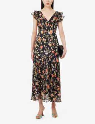 Shop Rixo London Rixo Womens Waterblossom Noir Cinzia Floral-print Silk Midi Dress