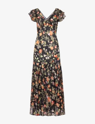 Shop Rixo London Rixo Womens Waterblossom Noir Cinzia Floral-print Silk Midi Dress