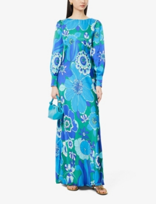 Shop Rixo London Rixo Women's Floral Emerald Marni Floral-print Satin Maxi Dress