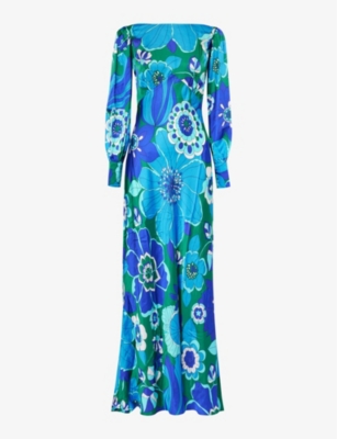 Rixo London Rixo Womens Floral Emerald Marni Floral-print Satin Maxi Dress