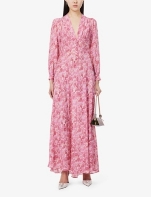 Shop Rixo London Rixo Women's Magenta Emory Floral-print Silk Maxi Dress
