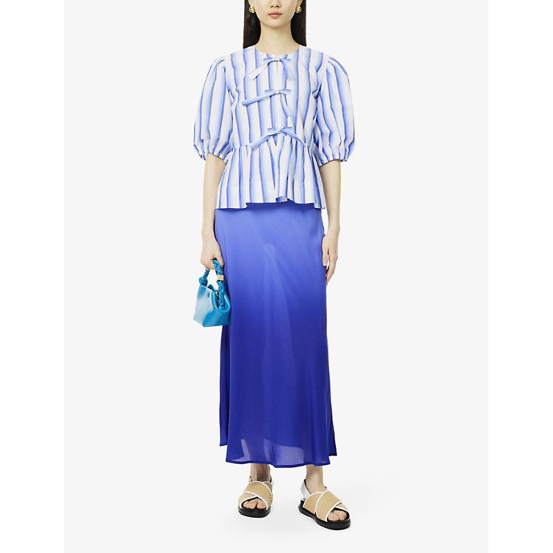 Shop Rixo London Kelly Gradient-pattern Mid-rise Silk Midi Skirt In Ombre Blue
